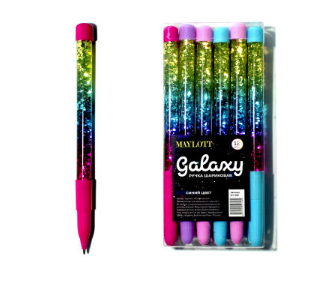 Ручка шариковая GALAXY градиент с блёстками, синяя, 0.7 мм. арт. MY1001 (12;144;864 шт.)