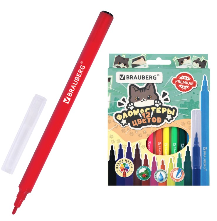 Фломастеры кросс-серия МИЛЫЕ КОТЫ, 12 цветов, вентилируемый колпачок, 152620