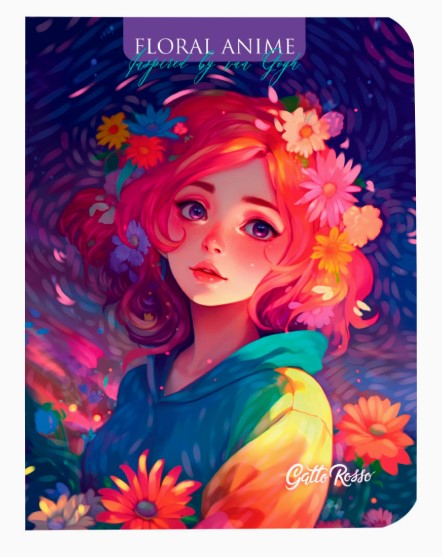 Gatto Rosso. Блокнот в клетку Floral anime. ФИОЛЕТОВЫЙ, Б40-4170