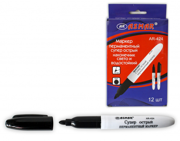 МАРКЕР 'ASMAR' ПЕРМАНЕНТНЫЙ СУПЕР ОСТРЫЙ НАКОНЕЧН.ИК, СВЕТО- И ВОДОСТОЙКИЙ, AR-424;ЧЕРНЫЙ