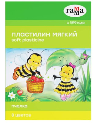 Пластилин восковой мягкий Гамма 'Пчелка', 08 цветов, 120 г, со стеком, картон. упаковка, 280038Н