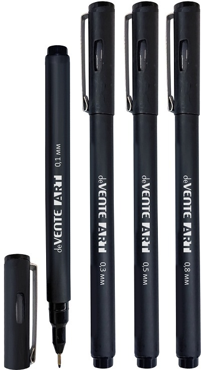 Набор ручек капиллярных 'deVENTE.Art', d=0,1;0,3;0,5;0,8, чёрный цвет, (4 шт;уп), 5060302