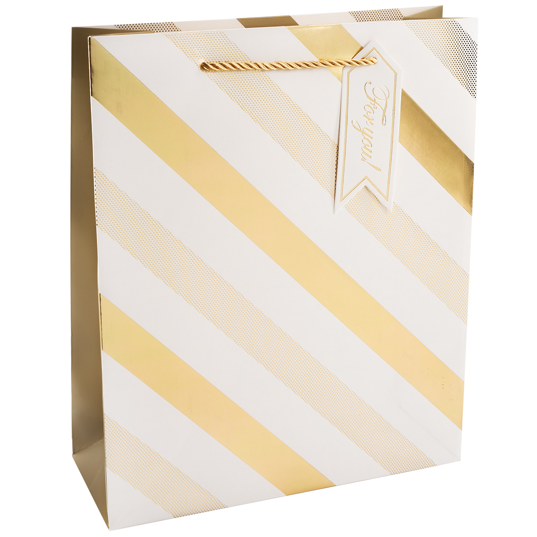Пакет подарочный, 210гр, Золотой принт, Дизайн №4, Металлик, 32х26х10 см, 1 шт, 504283