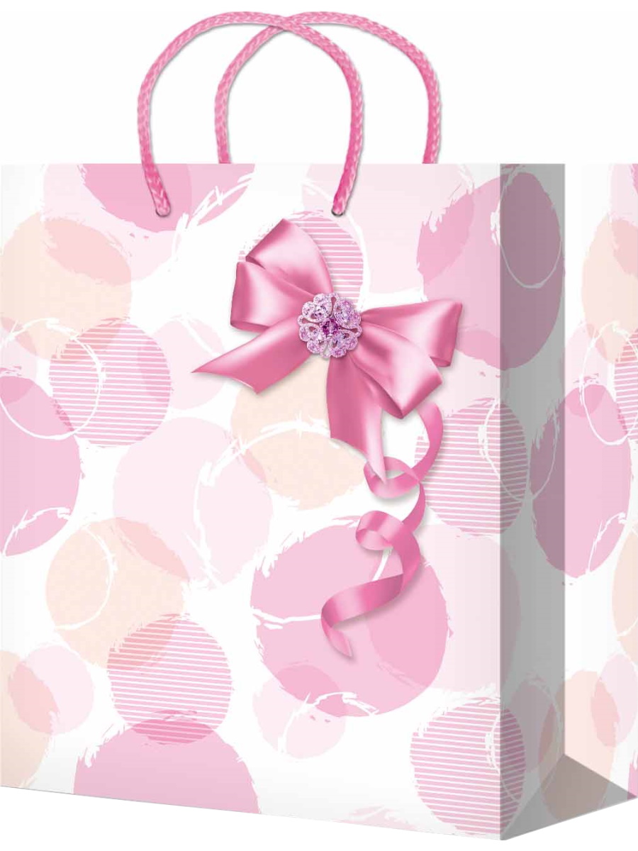 Пакет подарочный глянцевый 26,4х32,7х80см Нежно розовый бант, ППК-4454