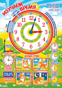 Плакат ,"Изучаем время", А2, ПОК-054