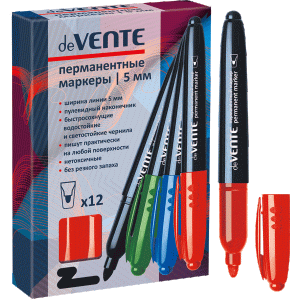 Маркер перманентный "deVENTE", круглый корпус , 5 мм пулевидный наконечник, красный цвет, 5043736