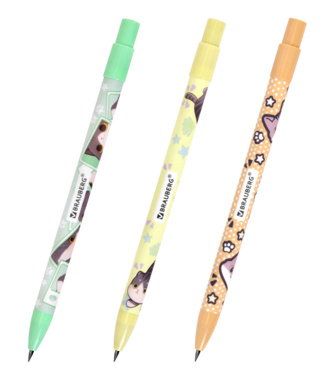 Карандаш механический цанговый 2 мм, BRAUBERG, HB, встроенная точилка, 182108