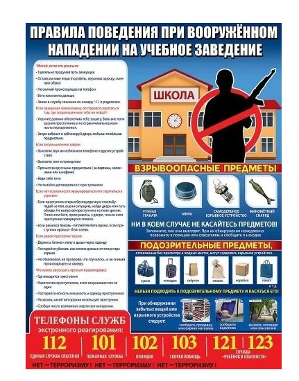 Плакат 'Правила-поведения при вооруженном нападении на учебное заведение', 0801116