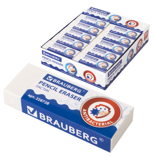 Ластик BRAUBERG, 58х22х12 мм, белый, прямоугольный, 228728