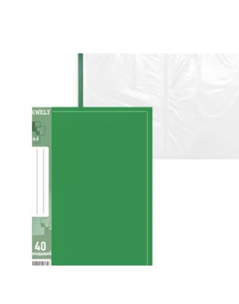 Папка 40 файлов KWELT, А4, Classic зеленая, пластик 0,65 мм, бумажная вставка, КР-000680