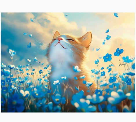 Холст с красками 30x40 см, Котёнок в цветочном поле, ХК-3228