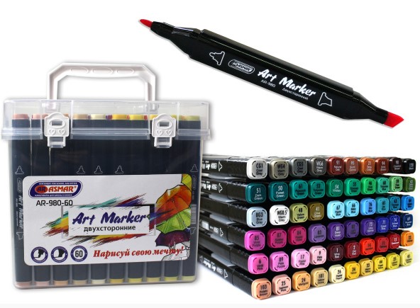 ART MARKER 'ASMAR', (скетчмаркер), двухсторонние, 60 цветов, AR-980-60