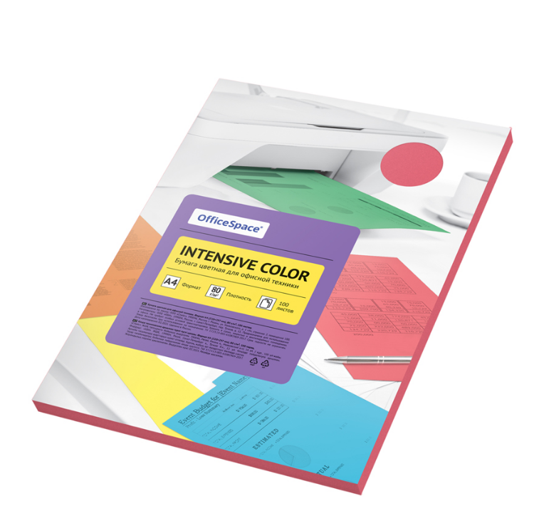 Бумага цветная OfficeSpace "Intensive Color", А4, 80г/м2, 100л., (красный), IC_38230 