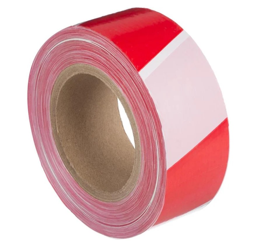 Лента полиэтиленовая окрашенная оградительная 50 мм, бело-красная, 520;130445