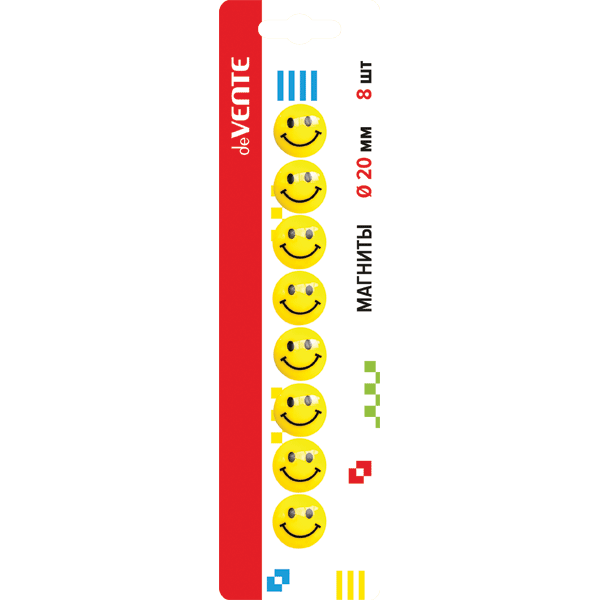 Магниты для доски СМАЙЛИК deVENTE 8 шт. (D-20 мм.) на блистере, 6021500