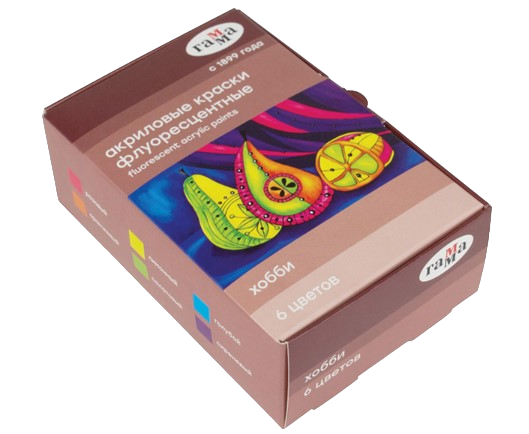 Краски акриловые декоративные Гамма 'Хобби', 06 цветов, 20 мл, флуоресц., 180120227