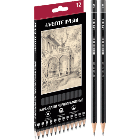 Карандаш чернографитный 'deVENTE. Art' 12 шт, (2Т, Т, ТМ-2, М, 2М, 3М, 4М, 5М, 6М, 7М, 8М), 5030203