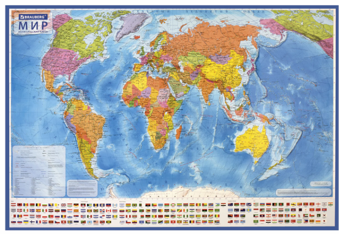 Карта мира политическая 101х70 см, с ламинацией, интерактивная, в тубусе, BRAUBERG, 112382