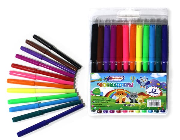 Фломастеры 12 цв , пластиковый блистер., европодвес AR-858-12