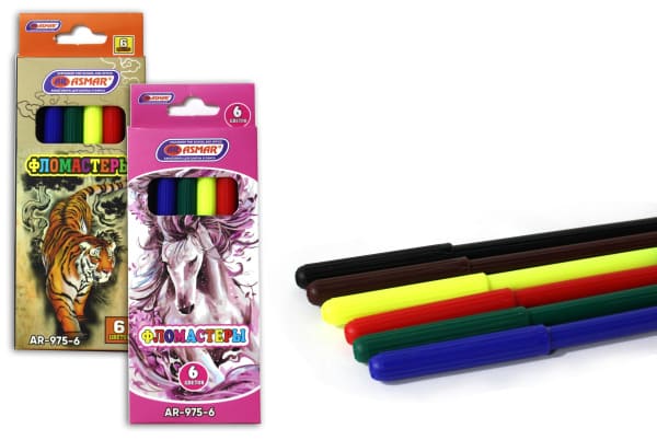 Фломастеры 6 цв, карт.упаковка, европодвес, AR-975-6