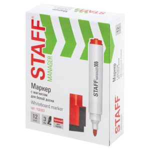 Маркер стираемый для белой доски на магните со стирателем, КРАСНЫЙ, STAFF "Manager" WBM-002, 3 мм,