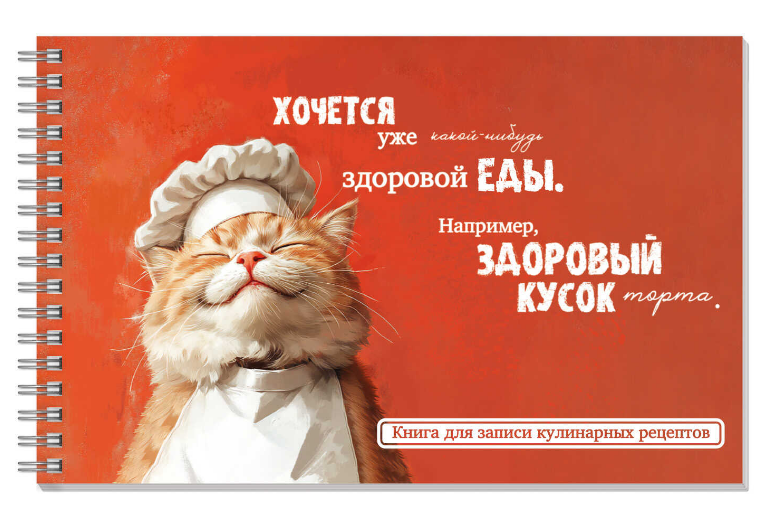 Книга для записи кулин, рецептов, КОТ-ПОВАР, 220х136 мм 96 л, твёрдый переплёт на гребне,71643