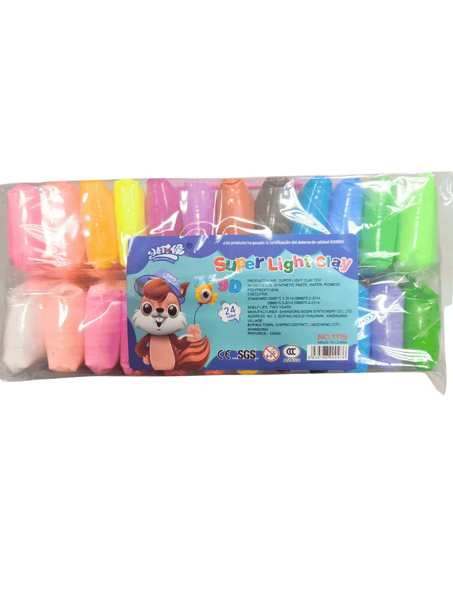 Пластилин супер лёгкий воздушный 24 цветов, 3 стека, 1119