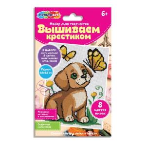 Вышивка щенок и бабочка МУЛЬТИ АРТ VSH-121705 (200)