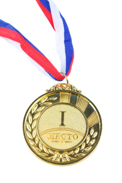 Медаль 1 место металлическая, d-6.5 см., лента триколор