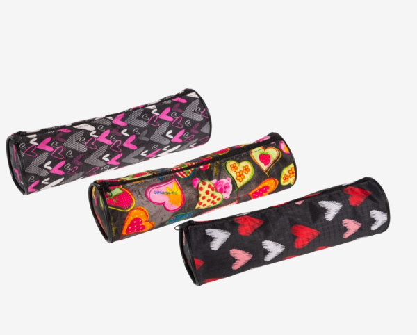 Пенал 'Attomex. Hearts' 21x6x6 см, круглый для 55 предметов, на молнии, 7021577