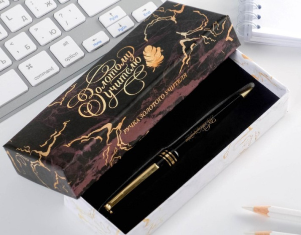 Ручка в подарочной коробке, золотому учителю, пластик, синяя, 1 мм, 4791033