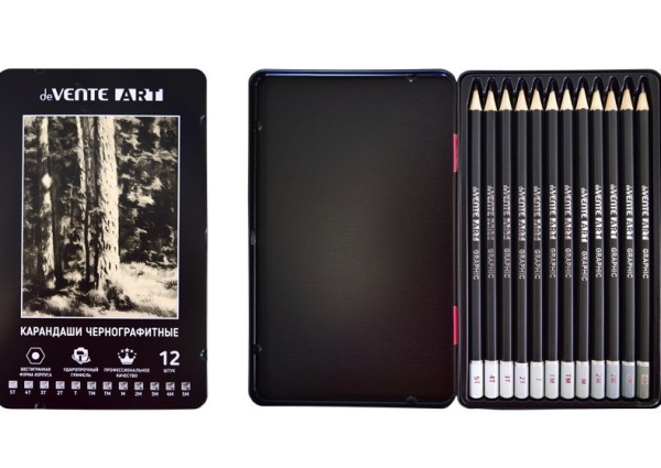Карандаш чернографитный 'deVENTE. Art' 12 шт, (5Т, 4Т, 3Т, 2Т, Т, ТМ-2, М, 2М, 3М, 4М, 5М), 5030405