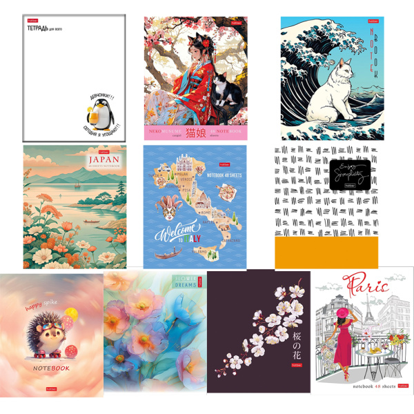 Тетрадь 48 листов, А5, HATBER, КЛЕТКА, цвета ассорти, пластиковая обложка, 565100;565520;565841