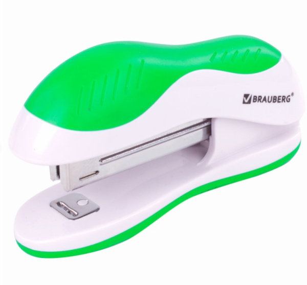 Степлер №10 BRAUBERG 'JET', до 15 листов, эргономичный, бело-зеленый, 228580