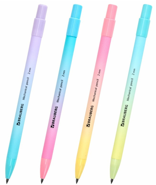 Карандаш механический цанговый, 2 мм, 'BRAUBERG GRADE PASTEL', цвет ассорти, 181961