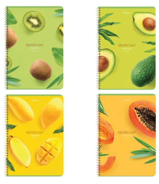 Тетрадь А4, 96 л., BRAUBERG, гребень, клетка, матовая ламинация, 'Exotic', 404062