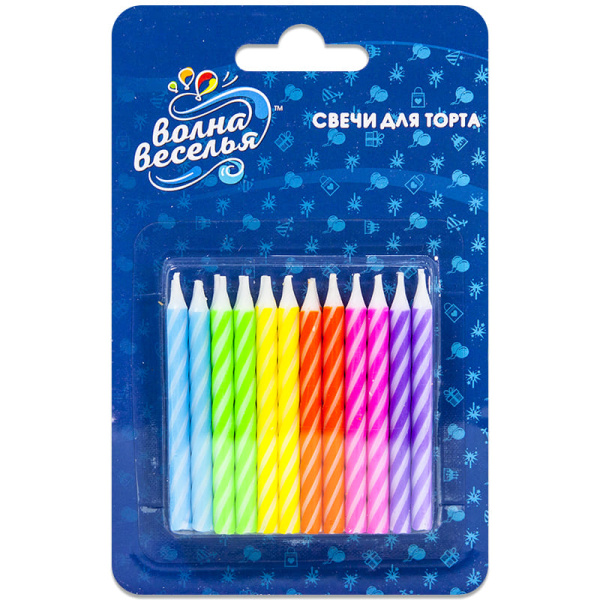 Свечи для торта Волна Веселья 'Цветные полоски' 6 см 24 шт, 102300