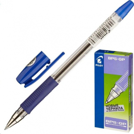 Ручка шариковая Pilot "BPS-GP", синяя, 0.7 мм., корпус прозрач., грип., BPS-GP-F-L