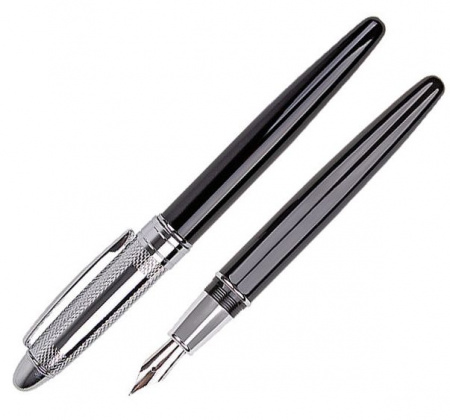 Ручка перьевая Darvish металлическая, чёрно-серебряная, прозр. футляр, DV-5554
