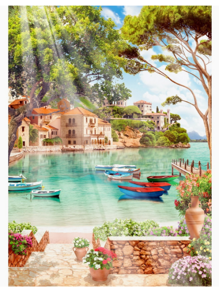 Холст с красками . 40х50 см , Лазурный причал. арт.Х-4588