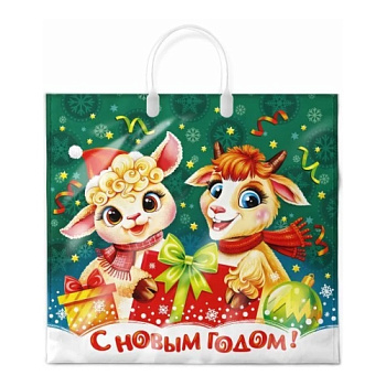 Пакет ПЭ с пластмассовыми ручками 37x34+6см (80) Забияки НГ Интерпак (х10/100) ПЛР70481