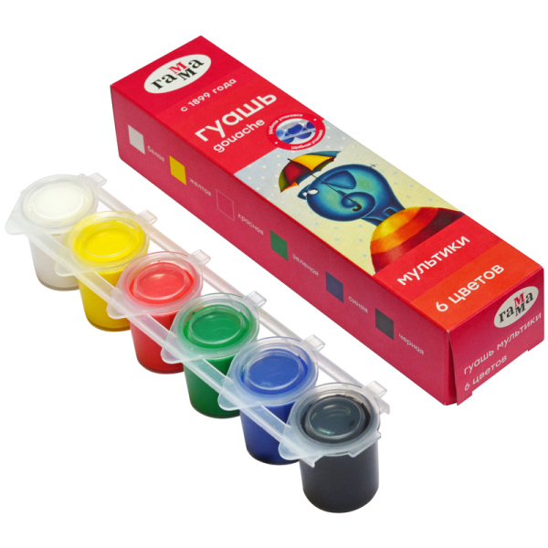 Гуашь 6 цветов Гамма 'Мультики', 15 мл, 100222-6