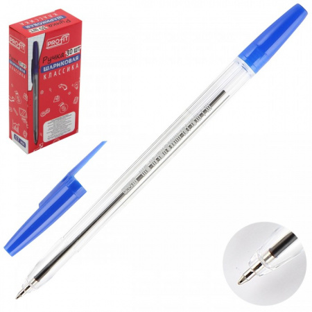 Ручка шариковая Profit "Классика", синяя, 0.7 мм., корпус прозрачный, РШ-3157