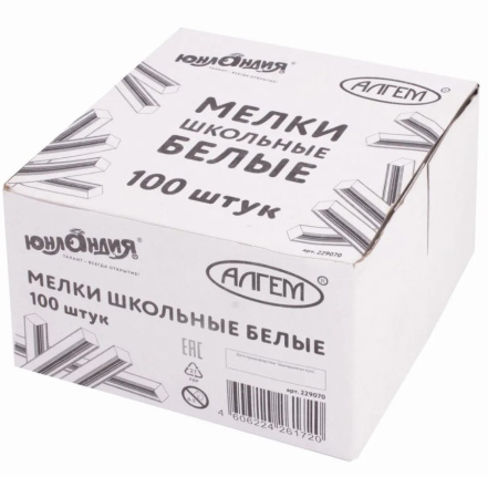 Мел белый квадратный 100 штук, ЮНЛАНДИЯ (Алгем), картонная упаковка, 229070