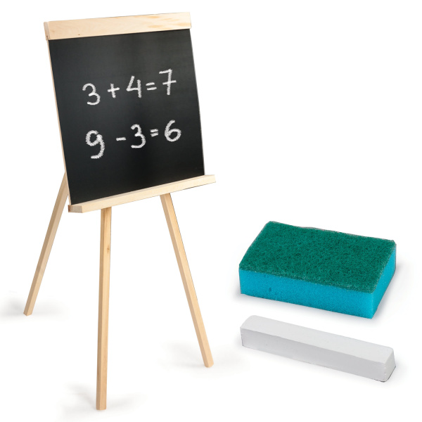 Доска 420х450 мм Пифагор для мела на треноге с мелом и губкой чёрная БЕЗ ШК