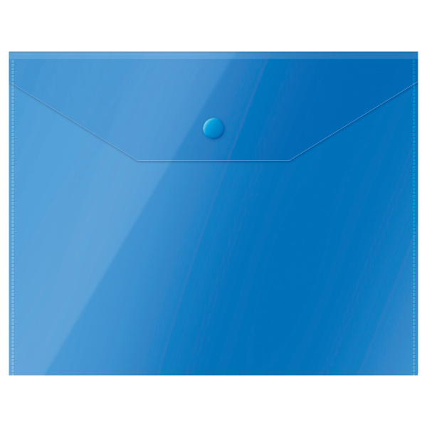Папка-конверт на кнопке СТАММ А5 (190х240 мм), 150 мкм, пластик, прозрачная, синяя, ММ-31906